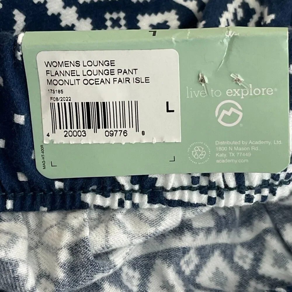 New Magellan Flannel Lounge Moonlight Ocean Fair Isle Pant Women's Size Large